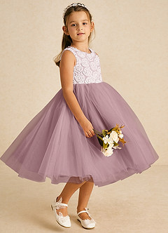 Azazie Missy Flower Girl Klänningar Klänning A-Linje i Tyll Ärmlös image4
