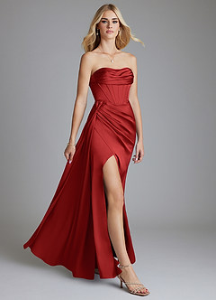 Azazie Amyra Bridesmaid Dresses Pomegranate Mermaid Off the Shoulder Stretch Satin Convertible Dress image10