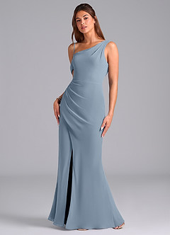 Azazie Madelyn Bridesmaid Dresses Dusty Blue Mermaid One Shoulder Chiffon Convertible Dress image5