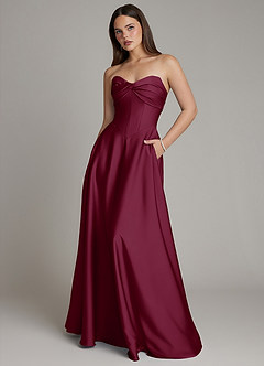 Azazie Meleena Bridesmaid Dresses Mulberry A-Line Strapless Stretch Satin Dress image1
