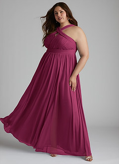 Azazie Hillian Bridesmaid Dresses Mulberry A-Line Halter Pleated Mesh Dress image11