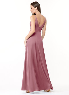 Azazie Dalilah Bridesmaid Dresses Vintage Mauve A-Line V-Neck Pleated Stretch Satin Dress image2
