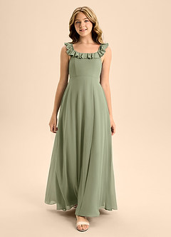Azazie Callie Junior Pistachio A-Line Ruched Chiffon Dress image4