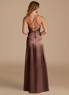 Azazie Mei Brautjungfernkleider A-Linie Metallischer Satin Kleid Espresso image5