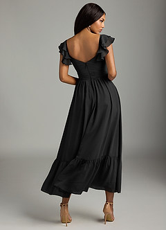 Azazie Anaya Robes de demoiselle d'honneur Robe Trapèze en Mousseline de soie Plissée Noir image5
