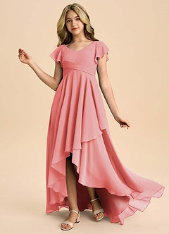 Azazie Caria Junior Coral A-Line Pleated Chiffon Dress image1