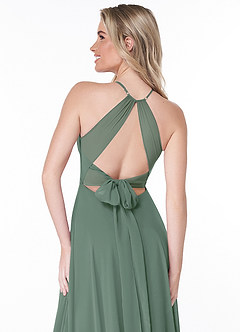 Azazie Evalleen Bridesmaid Dresses Eucalyptus A-Line Pleated Chiffon Dress image5