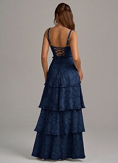 Azazie Romie Brautjungfernkleider A-Linie Korsett Blumen-Burnout Kleid Dunkelmarine image5