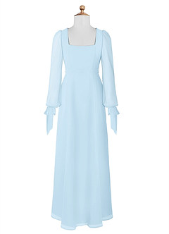 Azazie Leonia Junior Abito A-Line in Chiffon Con Tasche Azzurro image7