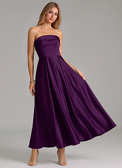Azazie Lucienne Bridesmaid Dresses Grape A-Line Pleated Stretch Satin Dress image7