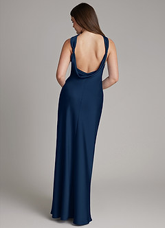 Azazie Dimitra Bridesmaid Dresses Dark Navy A-Line Pleated Stretch Satin Dress image7