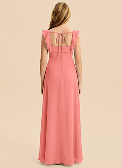 Azazie Nori Junior Salmon Pink A-Line Ruched Chiffon Dress image2