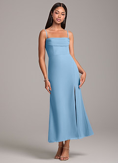 Azazie Saige Bridesmaid Dresses Steel Blue Sheath Off the Shoulder Chiffon Convertible Dress image7