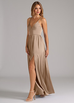 Azazie Aaida Brautjungfernkleider A-Linie Korsett Stretch-Satin Kleid Taupe image3