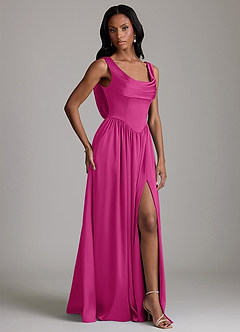 Azazie Novi Bridesmaid Dresses Fuchsia A-Line with Pockets Stretch Satin Dress image5
