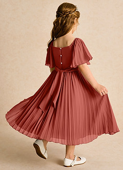 Azazie Gisele Flower Girl Dresses Terracotta A-Line Pleated Chiffon Dress image3