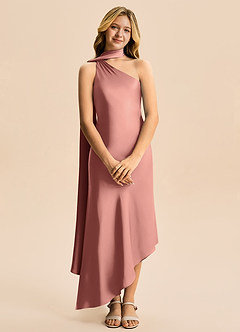 Azazie Briony Junior Etui Plissee Stretch-Satin Kleid Rosettenrosa image7