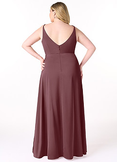 Azazie Dalilah Vestidos de damas de honor Vestido de Sangrado de Satén Elástico de Corte en A con Cuello en V plisado image7