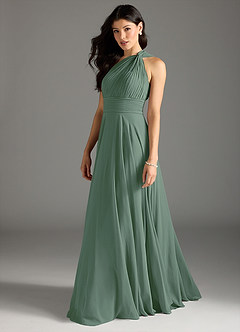 Azazie Charlize Bridesmaid Dresses Eucalyptus A-Line One Shoulder Chiffon Dress image4