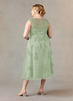 Azazie Flynn Mother of the Bride Dresses Dusty Sage A-Line Boatneck Lace Tulle Dress image9
