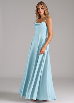 Azazie Elle Bridesmaid Dresses Sky Blue A-Line Pleated Stretch Satin Dress image6