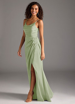 Azazie Deandra Bridesmaid Dresses Dusty Sage Mermaid Pleated Stretch Satin Dress image4