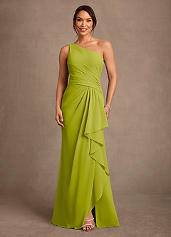 Azazie Floy Mother of the Bride Dresses Lemongrass Sheath One Shoulder Chiffon Dress image1
