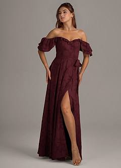 Azazie Aricella Bridesmaid Dresses Cabernet A-Line Corset Floral Burnout Dress image7