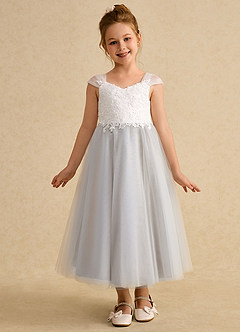 Azazie Momo Flower Girl Dresses Ivory Champagne A-Line Lace Dress image3