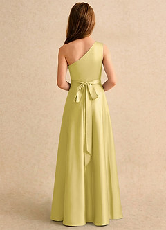 Azazie Puddles Girls Formal Robe Demoiselle D'honneur Fillette Robe Trapèze en Satin extensible Asymétrique Canari image2