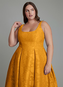 Azazie Amalie Bridesmaid Dresses Butterscotch A-Line Pleated Floral Burnout Dress image13
