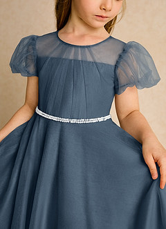 Azazie Duckie Abiti da Ragazza di Fiori Abito Principessa in Tulle Plissettato Blu Nettuno image6