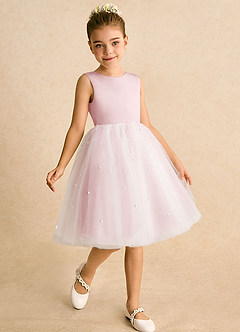 Azazie Esme Blumenmädchenkleider Ballkleid Schleifen Tüll Kleid Puderrosa image3