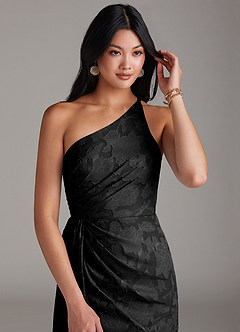 Azazie Mika Bridesmaid Dresses Black Sheath One Shoulder Floral Burnout Dress image5
