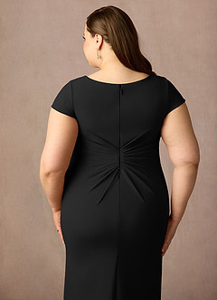 Azazie Tana Venta final Vestido de Negro de Crepé elástico de Corte Sirena con Cuello en V plisado image11