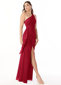 Azazie Maive Bridesmaid Dresses Scarlet Sheath Pleated Ruffle Chiffon Dress image3