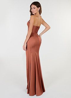 Azazie Yola Bridesmaid Dresses Clay Sheath V-Neck Pleated Stretch Satin Convertible Dress image4