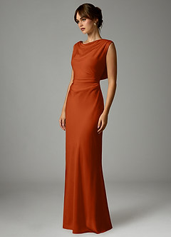 Azazie Kieryn Bridesmaid Dresses Burnt Orange Mermaid Pleated Stretch Satin Dress image3