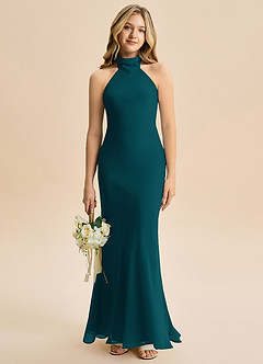 Azazie Velli Junior Pine Mermaid High Neck Chiffon Dress image1
