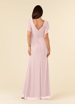 Azazie Marianne Mother of the Bride Dresses Blushing Pink Sheath V-Neck Pleated Chiffon Dress image2