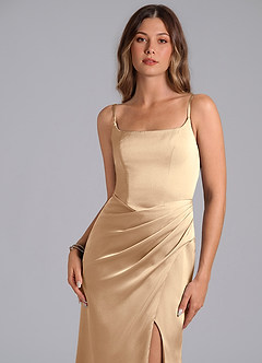 Azazie Donielle Bridesmaid Dresses Champagne Mermaid Corset Stretch Satin Dress image6