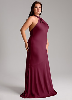 Azazie Lorena Vestidos de damas de honor Vestido de Mora de Satén Elástico de Corte Sirena con Plisado image11