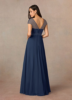 Azazie Star Mother of the Bride Dresses Dark Navy A-Line V-Neck sequins Chiffon Dress image4