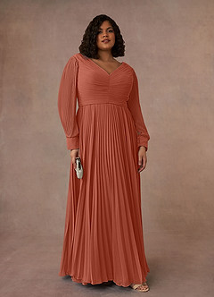 Azazie Zina Mother of the Bride Dresses Clay A-Line Pleated Chiffon Dress image7