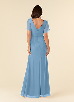 Azazie Marianne vestidos de madre de la novia Vestido de Azul Acero de Gasa de Recto con Cuello en V plisado image2