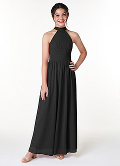 Azazie Iman Junior Black A-Line Pleated Chiffon Dress image4