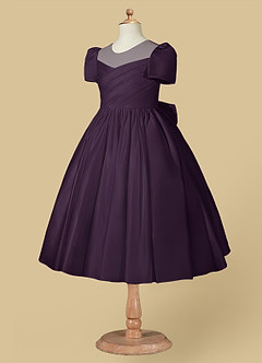 Azazie Anirra Flower Girl Dresses Plum Ball-Gown Pleated Matte Satin Dress image7