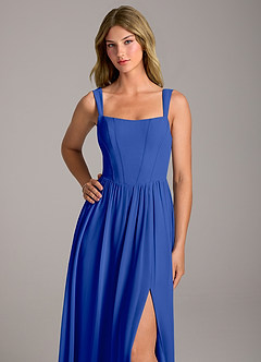 Azazie Rosaline Bridesmaid Dresses Royal Blue A-Line Side Slit Chiffon Dress image2