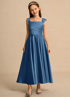 Azazie Bundle Girls Formal Abiti da Ragazza di Fiori Abito A-Line in Raso Opaco Plissettato Crepuscolo image1