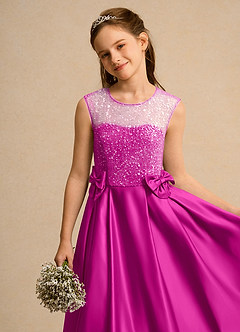 Azazie Candy Girl Flower Girl Dresses Fuchsia Ball-Gown Bow Matte Satin Dress image8